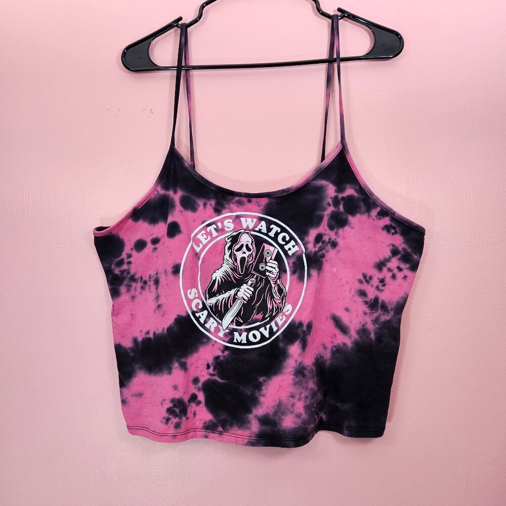 Hot Topic Scream Ghostface Scary Movies Pink Black Tie Dye Cami Tank Crop Top 2X